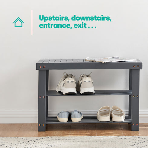 Bamboo 2-Tier Shoe Bench - Grey